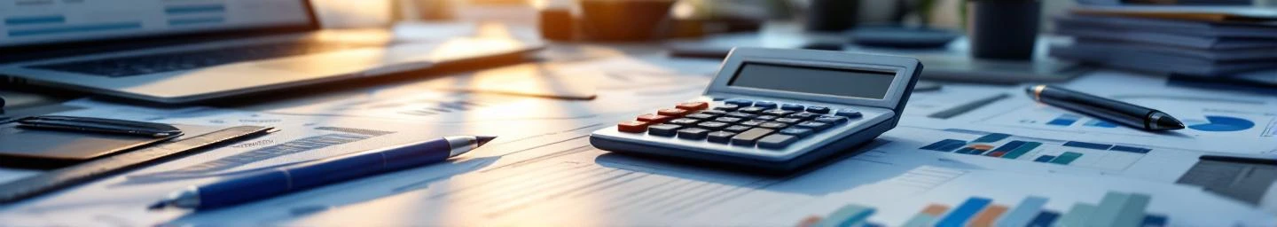 boekhoudkantoor-calculator-financiele-documenten-desk.jpg Calculator op modern bureau met financiële documenten, laptop met spreadsheet en professionele boekhoudtools