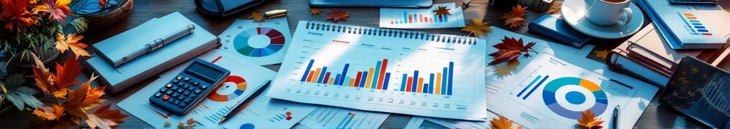 seizoensgebonden-administratie-kantoor-bureau-kalender.jpg Open kalender op bureau met seizoensgrafieken, documenten, rekenmachine en administratieve materialen in moderne werkruimte